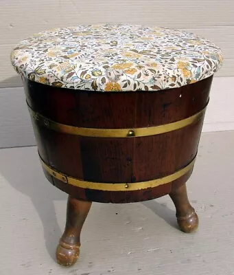 VINTAGE 3 Legged Banded MINI Half Barrel Keg Style Sewing Stool With Storage • $139