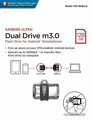 SanDisk 128GB OTG Dual USB 3.0 To M3.0 Micro Flash Drive For Android SDDD3-128G • $21.85