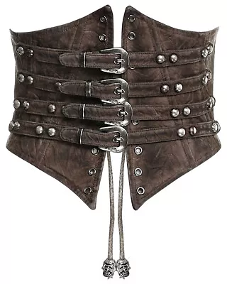 Punk Rave Steampunk Corset Cincher Brown Gothic Waspie Girdle Belt Faux Leather • £42.99