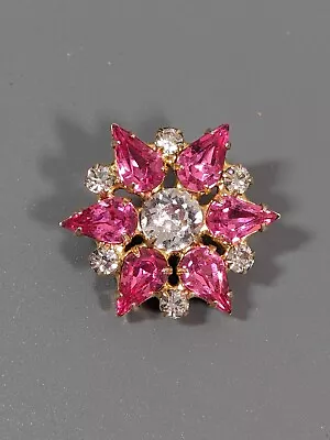 Vintage B.David Pink Teardrop Rhinestone Flower Starburst Pin Brooch Gold Tone • $13.99