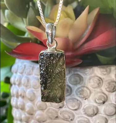 Certified Moldavite From Czech Republic Unequal Shape925 Sterling Silver Pendant • $40.19