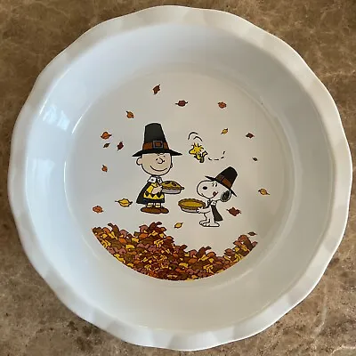 Peanuts Thanksgiving Ceramic 9.5  Pie Plate Charlie Brown Snoopy Woodstock New! • $33.97