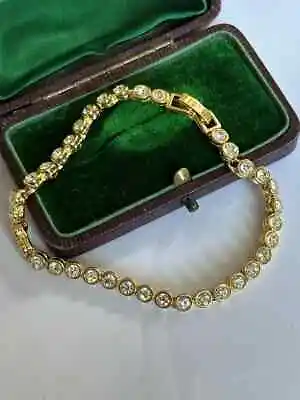 Estate 18K Yellow Gold Over Clear Round Cut Diamond 7.25  Tennis Bracelet Women • $214.99