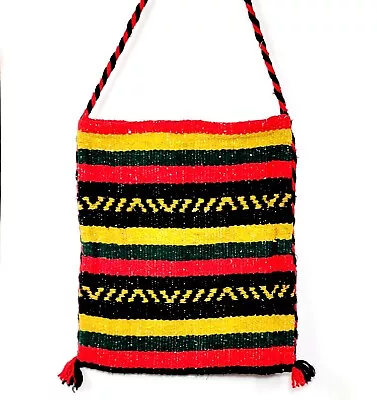 Southwest Vel Mex Boho Satchel Bag Recycled Loomed Tapastry Rasta Long Strap VGC • $19.95