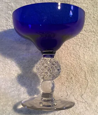 Vintage Morgantown Glass Cobalt Blue Ritz Golf Ball Stem Champagne Tall Sherbet • $15.99