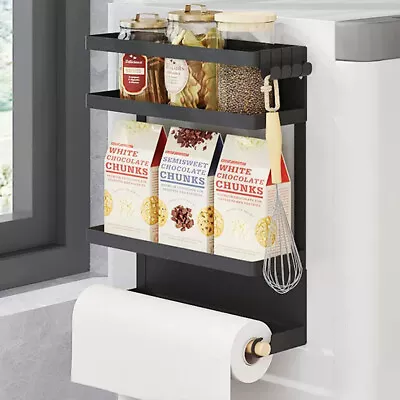 Magnetic Fridge Shelf Kitchen Spice Jars Rack Organisers With Paper Towel Holder • £14.95