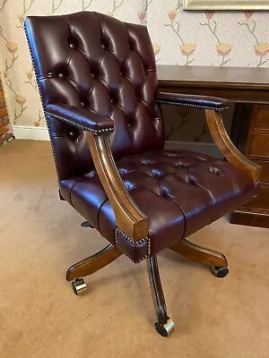 English Made Traditional Leather Gainsborough Swivel Desk Chair. The Desk Centre • £895