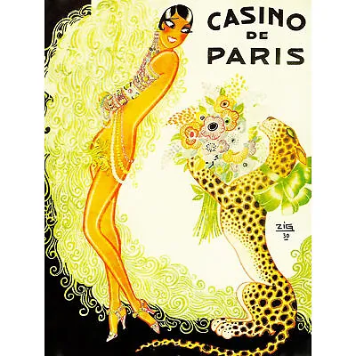 Music Hall Paris Showgirl Leopard Cat Casino Large Wall Art Print 18X24 In • £15.99