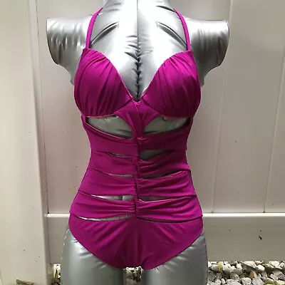 NWOT $120  A. Che Luna Underwire Cutout Halter Swimsuit Small B Cup Fuchsia Pink • $22.99