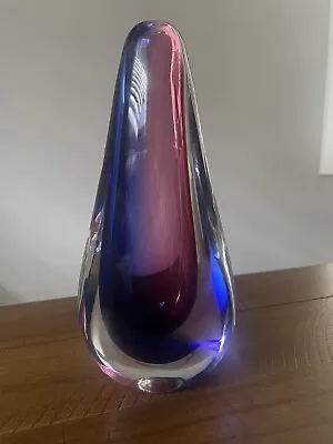 Murano Art Glass Oball Signed Pink Purple Blue Tear Drop Glass Vase Vintage Rare • $39.99