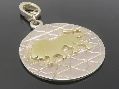 925 Sterling Silver - Vintage Shiny Two Tone Lion Animal Drop Pendant - PT9625 • $29.93