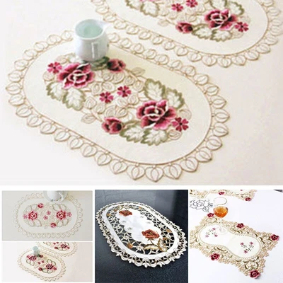 £4.66 • Buy Set Of Oval Embroidered Lace Floral Dining Table Placemat Doilies Mat Kitchen