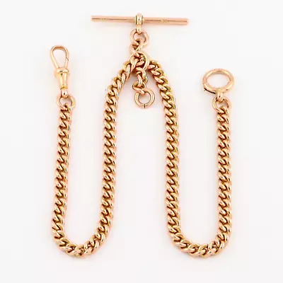 Antique 9Ct Gold 46g Curb Link Albert Pocket Watch Chain With T-bar 15 3/8'' • £1650