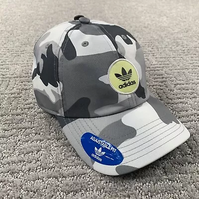 Adidas Hat One Size Adjustable Grey White Camo Trefoil Logo Baseball Cap NWT • £26.78