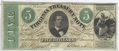 1862 $5 Virginia Treasury Note ..... High Grade • $73.50