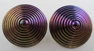 Vintage Purple Rainbow Enamel Domed Earrings 1 1/4 Inch • $5.99