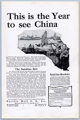 1922 Pacific Mail Steamship Vintage Ad China Chinese Travel Cruise Sunshine Belt • $12