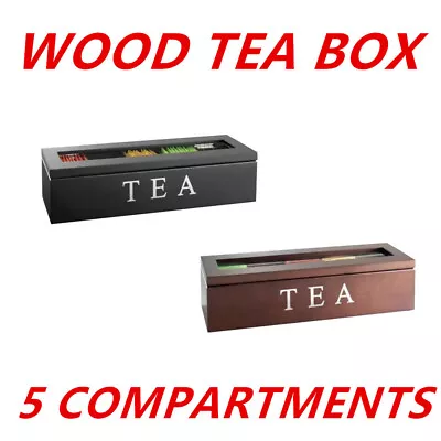 5 Compartments Wooden Tea Coffee Bag Storage Box Glass Top Container Chest Tin • $39.95