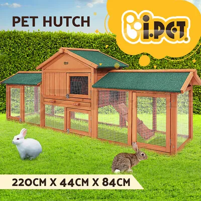 I.Pet Chicken Coop Rabbit Hutch Large Run Wooden Outdoor Pet Bunny Cage House • $189.95