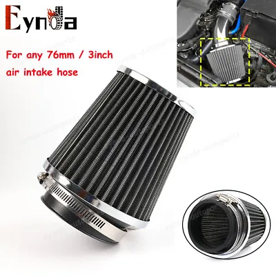 3  Black Performance High Flow Cold Air Intake Cone Replacement Dry Filter 76mm  • $12.09