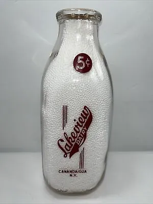 Sspq Milk Bottle Lakeview Dairy Canandaigua Ny  5 Cent Bottle  Mint ! • $24.99