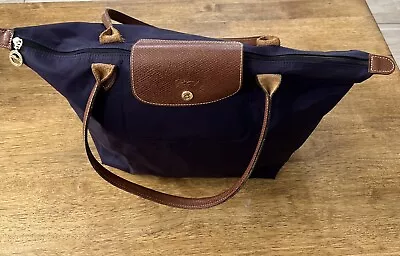 Longchamp Le Pliage Tote Shopping Bag Modele Depose Nylon Brown Leather Purple • $39.99
