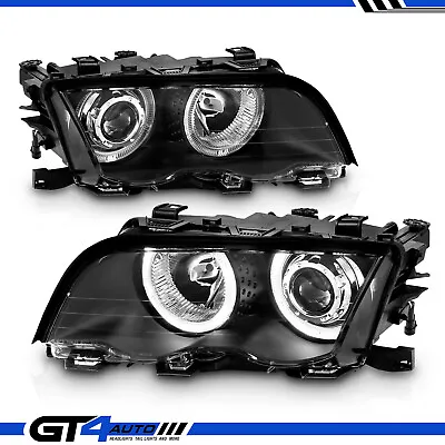 99-2001 BMW E46 3-Series Sedan 323i 328i 330 LED Halo Black Projector Headlight • $223.45