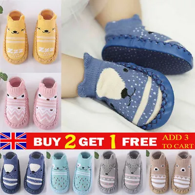 Kids Baby Boys Toddler Anti-slip Slippers Socks Girl Cotton Winter Boot Shoes Uk • £3.84