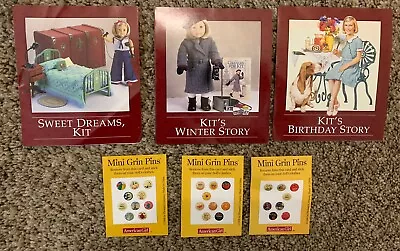 AMERICAN GIRL PLEASANT CO KIT'S 3 STORY  PAMPHLET BROCHURE & 3 Mini Grin Pins • $5.99