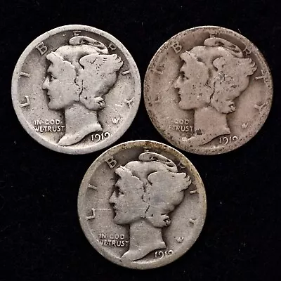 1919 P D S (3 PIECE LOT) Mercury Silver Dime AG / ABOUT GOOD FREE SHIPPING  • $20