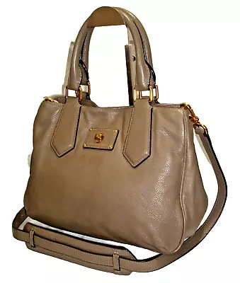 Marc By Marc Jacobs Turn-Lock Taupe Dk Grey Leather Satchel Shoulder Bag Nr MINT • $109.95