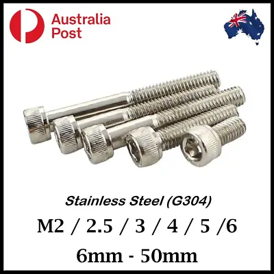 M2 M2.5 M3 M4 M5 M6 Screw S Bolts Hex Socket Head Cap Stainless Steel A2 G304 • $6