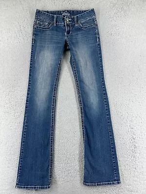 Vanity Pants Women 26 Blue Denim Jeans Bootcut Embroidered Med Wash Mid Rise • $17.59