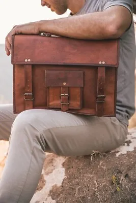 Men's Vintage Briefcase Genuine New Office Bag Messenger Leather Laptop • $55.10