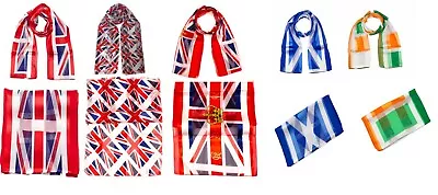 Union Jack UK British Flag Scarf Silk Feel Satin Stripe Scarves Neck Wrap • £6.50