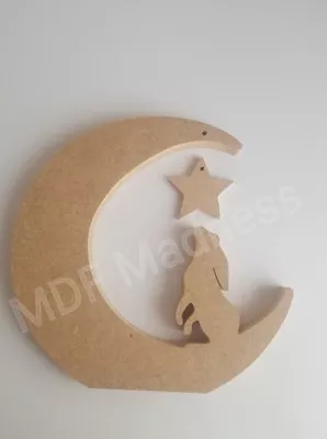 £4.15 • Buy Mdf Craft Shape. Wooden Hare On Moon With Hanging Star 15cm High