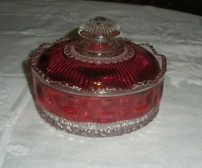 Antique Early American Patterned Glass Manhattan Ruby Stained Powder/candy Dish • $40