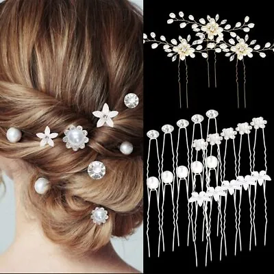 £5.30 • Buy 23Pcs Wedding Hair Pins, Bridal Pearl Rhinestone Hair Clips, U Shaped Flower Cr