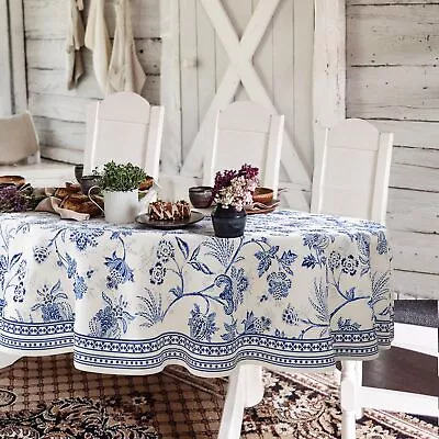 Blue Floral Oval Tablecloth 60X84 Inch Blue And White French Country Tablecloth • $30.62