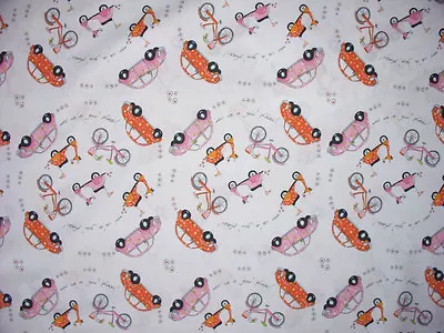 Vw Volkswagon Bug Vespa Scooter Bicycles White Cotton Fabric Fq Oop • $3.69