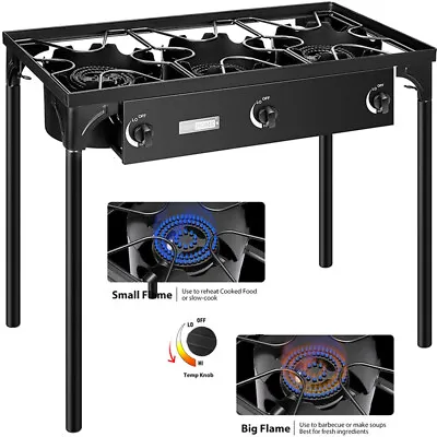 $129.99 • Buy Professional Outdoor 225000 BTU Stove Propane 3 Burner Portable Cooker BBQ Grill