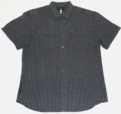 Marc Ecko Short Sleeve Men's Shirt Large Cotton Black Check Pockets Strap • $9.95