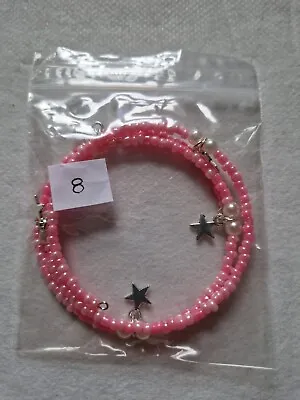 Memory Wire Bracelet Pink/star Charm Silver 8 • £3.75