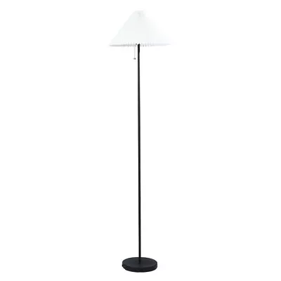 64  Contemporary Matte Black Metal Floor Lamp With Pleated White Lampshade • $35.97