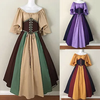 $51.80 • Buy Fashion Women Medieval Vintage Gothic Patchwork Lace Sexy Slash Neck Dress