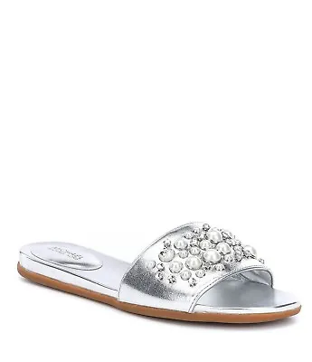 MICHAEL Michael Kors Gia Slides Sandals Silver Size 5.5 • $84.99