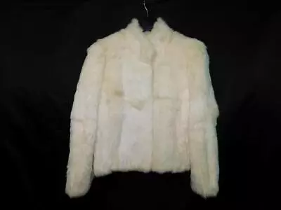 Vintage Split End M Cream White Rabbit Fur Coat Hook Front 80s Jacket Winter Md • $49.99