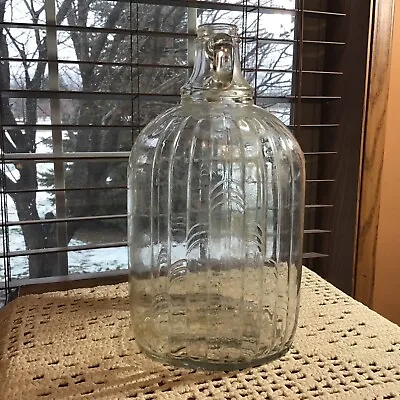 Double Handled Art Deco 1930’s Owens Illinois Glass Ribbed 1 Gal Jug Bottle • $13.49