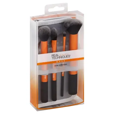 Real Techniques Core Collection Brushes 4 Makeup Brush Set + 2-in-1 Pouch 1403 • $11.85