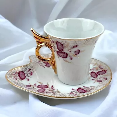 Imperial Italian Design Demitasse Coffee Tea Cup & Saucer Vintage Pink Floral • $9.99